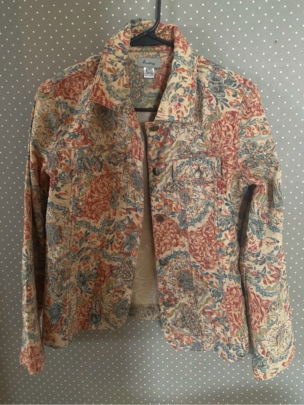 Analogy Floral Quilted Jean Jacket - Cream, Blue & Rust